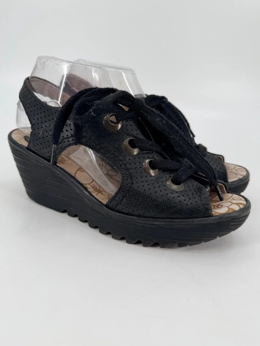 Fly London Ylfa Lace Up Wedge Open Toe Shoes 39